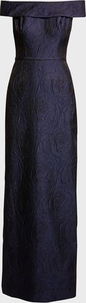 Teri Jon Off-Shoulder Jacquard Column Gown