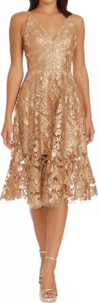 Dress The Population Blair Midi Dress In Gold Nude