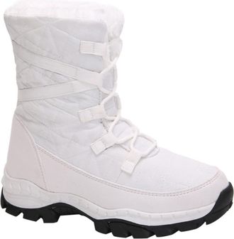 Yarnow WomenS Mid-Calf Winter Snow Boots, Plush Lined Warm Outdoor Footwear, Non-Slip White Cotton High-Top Boots for Cold Weather Size 38
