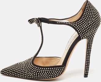 Jimmy Choo London Black Studded Suede Talan T Strap Pumps