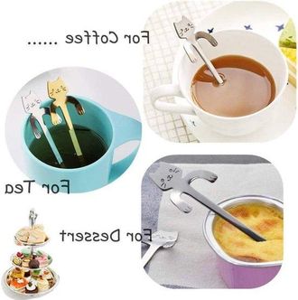 OEM Dailygoods - Cuchara De Caf&eacute; Con Forma De Gato - Acero Inoxidable 304 - 6 Piezas - Cuchara De Postre - Cuchara De T&eacute; - Apta Para Az&uacute;car Y Crema