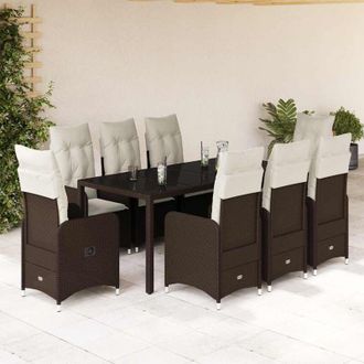 vidaXL Set De Mesa Y Sillas Jard&iacute;n 9 Piezas Y Cojines Rat&aacute;n Pe Marr&oacute;n Vidaxl