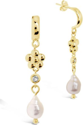 Sterling Forever 14K Gold 11Mm Pearl Cz June Flower Hoop Earrings