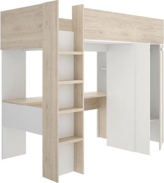Dmora Composizione camera da letto Maha, Stanza da letto completa, Cameretta per bambini, Set per arredo a ponte, 206x111 h178 cm, Bianco e Rovere - Dmora