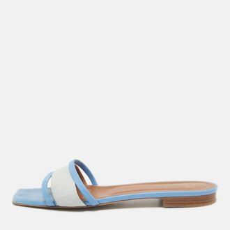 Malone Souliers Grey/Blue Leather And Fabric Demi Flat Slides Size 40