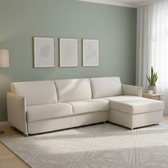 Dmora Sof&aacute; Cama Con Chaise Longue Scordia, Desenfundable, Contenedor, Hecho En Italia, Impermeable, Cama Multiposici&oacute;n, 260x160 Cm Beige