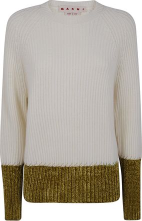 Marni Womens Ribbed Crew Wool Sweater - Ivory - Size EU 38 (Womens)