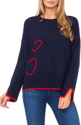 CeCe by Cynthia Steffe Embroidered Heart Tipped Sweater in Classic Navy at Nordstrom, Size X-Small