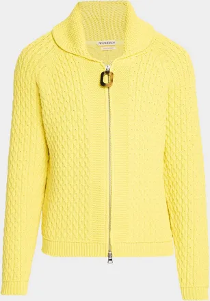 J.W.Anderson Men & apos;s Cable Knit Shawl-Collar Full-Zip Sweater