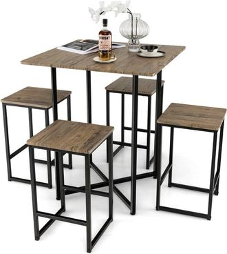 Costway Costway - Juego De Mesa De Comedor De 5 Piezas, Juego De Mesa De Cocina Industrial Con 4 Taburetes, Set De Mesa Cuadrada Para Espacios Peque&ntilde;os, Juego