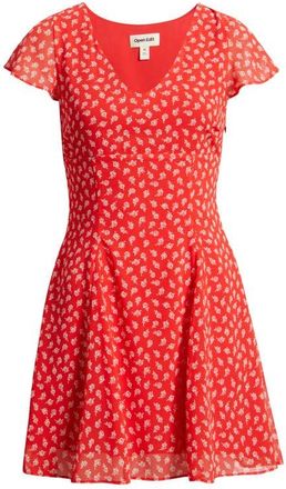 Open Edit Floral Print Fit & Flare Minidress in Red- Ivory Bella Rose at Nordstrom, Size Xx-Small