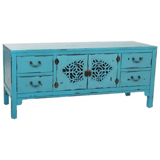Wanderlust Deco Mueble bajo de madera azul 120x40x50 cm