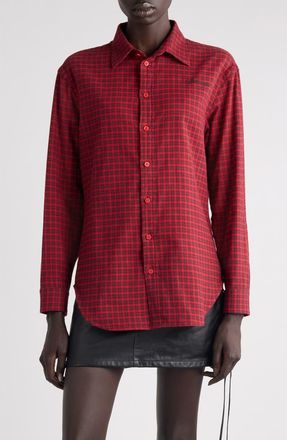 Balenciaga Standard Fit Plaid Flannel Button-Up Shirt in 6167 Red/Black at Nordstrom, Size 10 Us