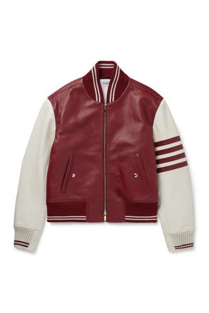 Thom Browne Striped Full-Grain Leather Bomber Jacket