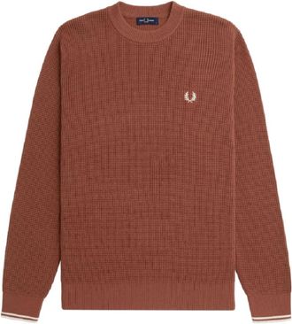 Fred Perry Waffle Stitch Jumper - Heren - Ronde hals truien - Bruin - L - Katoen - Truien & Vesten