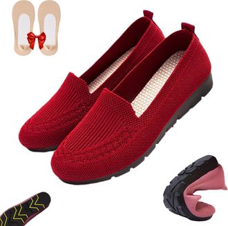 Generic Womens Orthopedic Knit Comfort Loafers-Slip-Resistant Walking Shoes, Comfort Lightweight Soft Sole Mesh Low-Top Flat (Red,6.5)