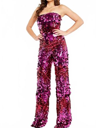 Jovani Strapless Sequin Embellished Jumpsuit In Fuchsia