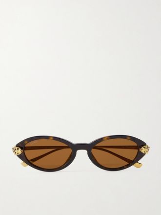 Cartier Occhiali Da Sole In Acetato Tartarugato E Metallo Dorato Con Montatura Ovale Panth&egrave;re De Cartier