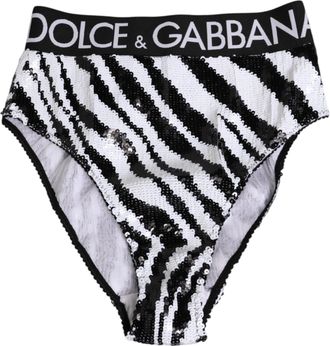 Dolce & Gabbana Black White Stripes High Waist Panty Womens Underwear