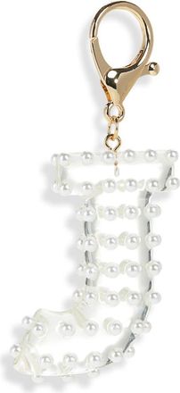Leith Faux Pearl Initial Bag Charm in J- Clear- White- Gold at Nordstrom Rack