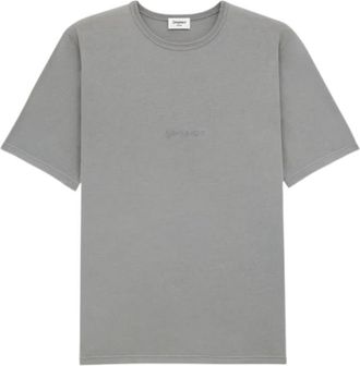 Saint Laurent Logo Geborduurd T-Shirt - Heren - T-shirts - Grijs - M - Katoen - Tops