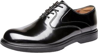 Generic Mens Formal Dress Shoes, Glossy Genuine Cowhide Upper with Elastic Laces, Non-Slip PU Foam Outsole, Comfortable for Office Wedding Business(Black,7.5 