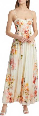 Hemant & Nandita Saba Corsetted Long Dress In Ivory Floral