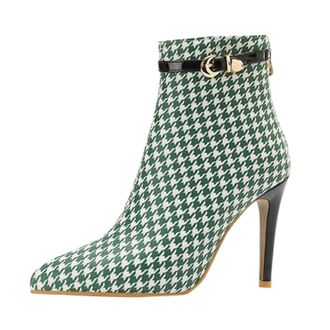 Generic European Style Womens Autumn Winter Pointed Toe High Heel Ankle Boots with Back Zipper and Buckle Detail for Fashionable Outfits (Green, 6.5)