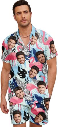 Generic Custom Hawaiian Shirt Face for Men Personalized Funny Button Down Hawaiian Shirts Photo Tropical Beach Shirts