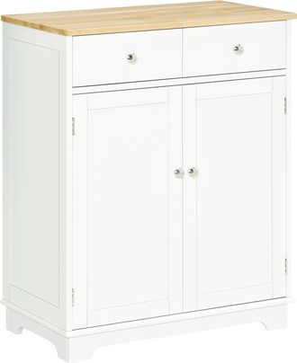 HOMCOM Kitchen Storage Cabinet Cupboard Organiser with Rubberwood Top