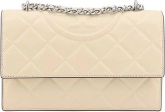 Tory Burch Fleming Mini leren schoudertas - Dames - Schoudertassen - Beige - ONE Size - Leer - Tassen