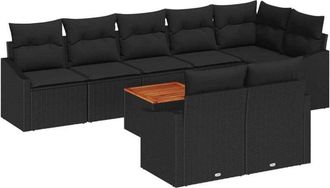 vidaXL Conjunto De Sof&aacute;s De Jard&iacute;n 9 Pcs Negro Rat&aacute;n Sint&eacute;tico Vidaxl