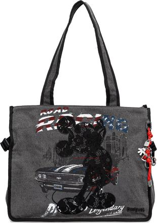 Desigual Borsa a spalla Mickey Mouse media denim - Grigio