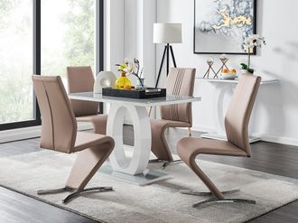 Furniturebox Giovani Grey White Modern High Gloss & Glass Dining Table & 4 Willow Chairs Set in Beige
