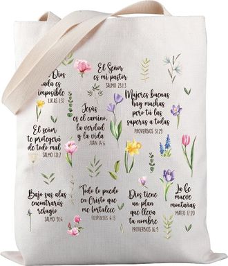 Generic Frases Religiosas Tote Bag Gift Spanish Religious Gift Faith Jesus Gift Bible Verse Gift (Frases Religiosas TOTE)