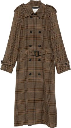 Saint Laurent Geruite trenchcoat met dubbele rij knopen - Bruin