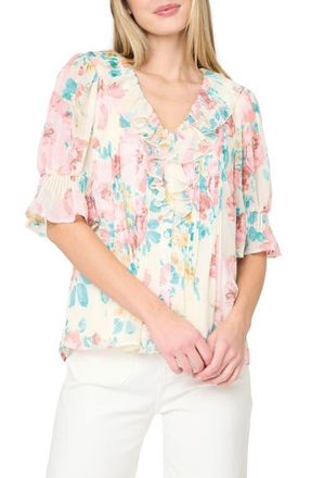 Gibsonlook Khloe Ruffles Button-Up Shirt in Sunday Bouquet Floral at Nordstrom, Size Xx-Small