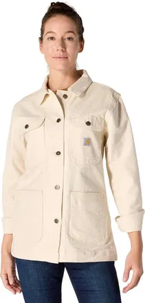 Carhartt Work in Progress Iconic Duck Chore Coat Womens Undyed Ecru Button Front JAX1514