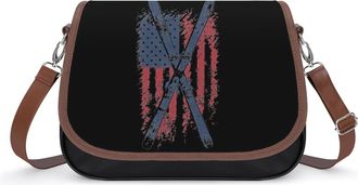 Generic Skiing Ski U.S. Flag Small Womens Crossbody Bags Shoulder Handbag with Adjustable Strap for Travel