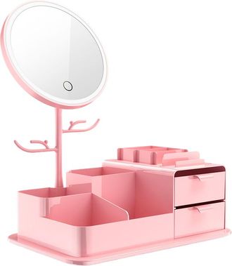 OEM Caja Organizadora De Cosm&eacute;ticos Con Espejo De Maquillaje Led - Rosa
