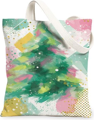 Generic Christmas Canvas Tote Bag, Colorful Tree Print Reusable Shopping Bags, Modern Stylish Lightweight Washable Canvas Bags for, Colorful, 13x15 Inch
