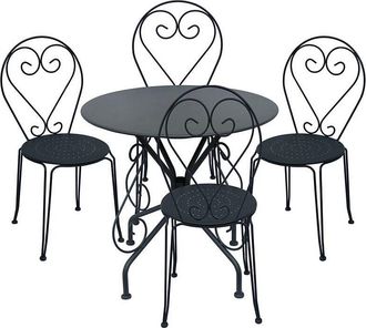 Vente-Unique Mesa y sillas de jard&iacute;n metal estilo hierro forjado : mesa + 4 sillas - Gris antracita - GUERMANTES