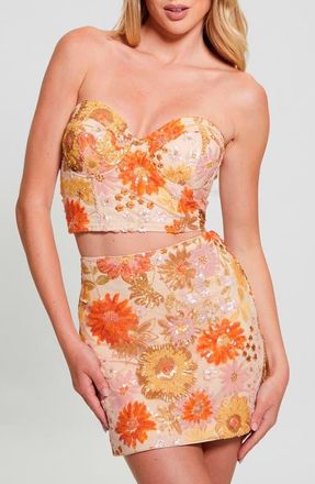 Guess Fia Sequin Floral Underwire Crop Top in Satin Rose Multi at Nordstrom, Size X-Small
