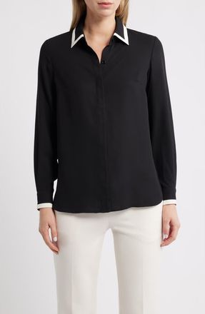 Anne Klein Contrast Trim Shirt in Anne Black at Nordstrom, Size Xx-Large P