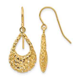 Diamond2Deal 14K Yellow Gold Diamond-cut Hook Drop Dangle Earrings