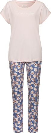 Vivance Pyjama VIVANCE DREAMS, Damen, Gr. 32/34, rosa, blau, Single Jersey, Obermaterial: 50% Baumwolle, 50% Viskose, gebl&uuml;mt, bequem lang, Rundhals, Homewear