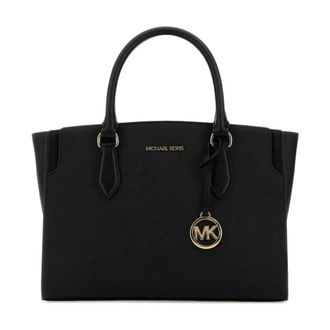 Michael Kors Handbags, female, Black, Size: ONE SIZE Becca Medium Saffiano Leather Satchel