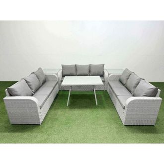 Fimous Fimous 9 Seat Outdoor PE Rattan Garden Furniture with Cushions 3 Seater Sofa 2 Side Tables Light Grey