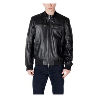 Peuterey Leather Jackets, male, Black, Size: M Elegant Leather Mens Jacket