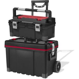 Keter Carro De Herramientas Vertical + Caja De Herramientas, Negro, Rojo